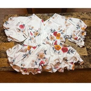 Rosegal White Floral Wrap Peplum Top Ruffle‎ Sleeve Tie Waist Plus Size 2X